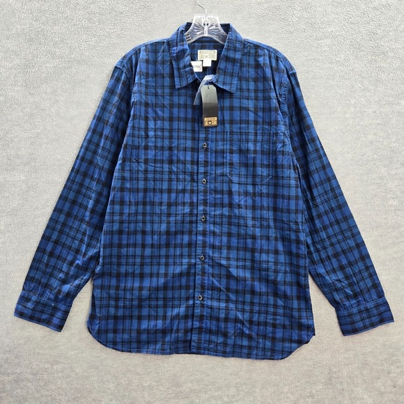 Converse All Star Men Button Up Shirt Large Blue Plaid Long Sleeve NWT - Picture 1 of 13